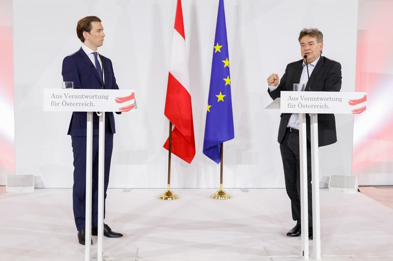 Ob sklenitvi koalicije Sebastian Kurz in Werner Kogler