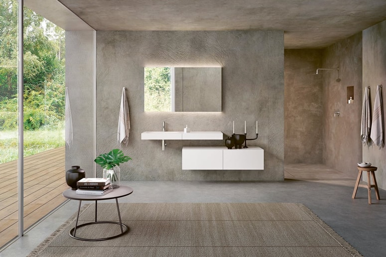 Sodobna kopalnica je vse pogosteje obdelana z dekorativnim betonom. 
