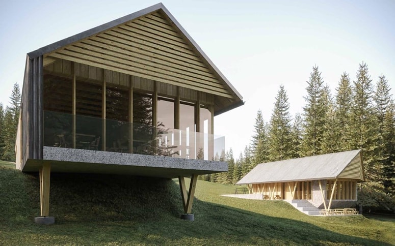 Idejna zasnova za objekta na Arehu, kakor so jo z gradbenim dovoljenjem tudi predvideli v občini Ruše