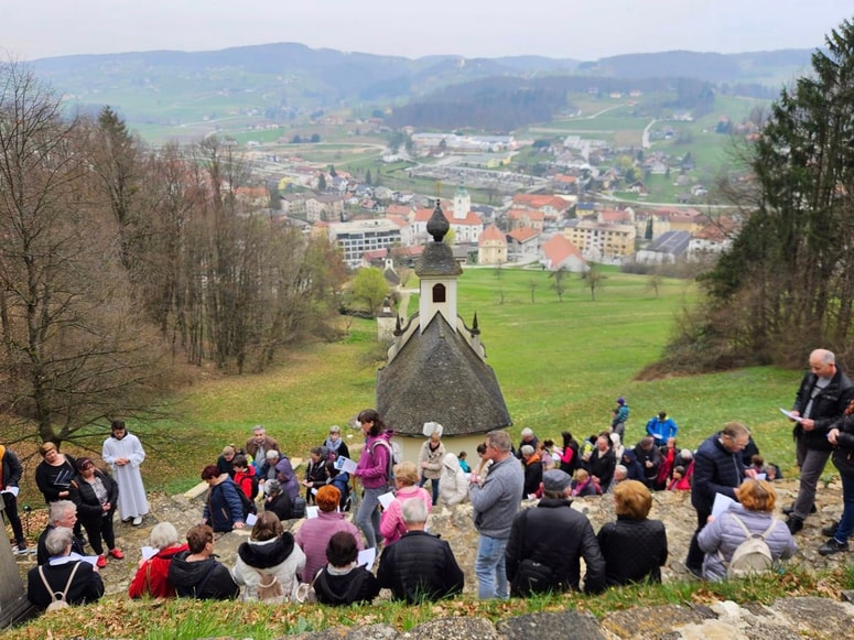 En del romarjev se je proti vrhu kalvarije odpravil peš med kapelicami. 