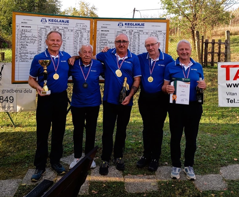 Ekipa kegljačev DU Hoče (od leve): Darko Kokolj, Janko Hadner, Marijan Horvat, Jože Karapetrič in Drago Kvas 