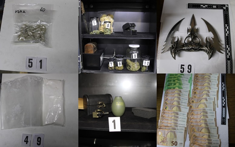 Predmeti, ki so jih med hišno preiskavo zasegli 35-letnemu Celjanu.