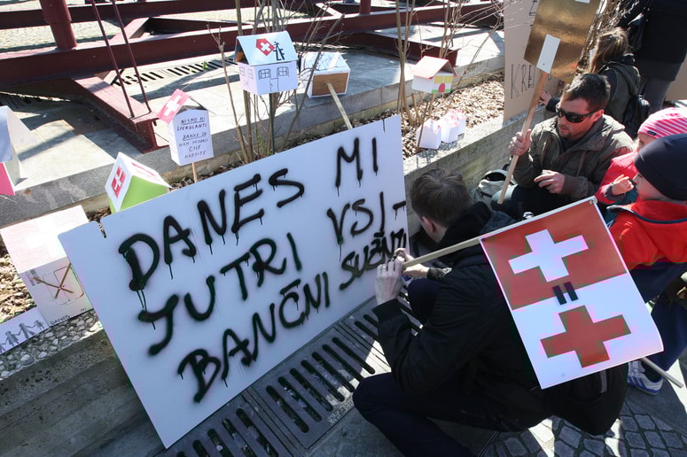 Eden od protestnih shodov Združenja frank zaradi "švicarskih" kreditov.