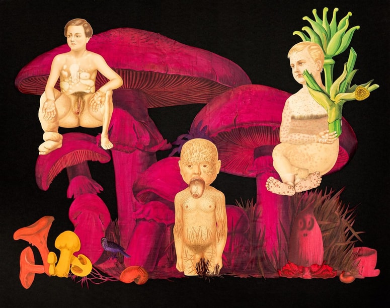 Ines Doujak, Populacija duhov, 2016–v teku, kolaž, 85 x 110 cm, z dovoljenjem umetnice 