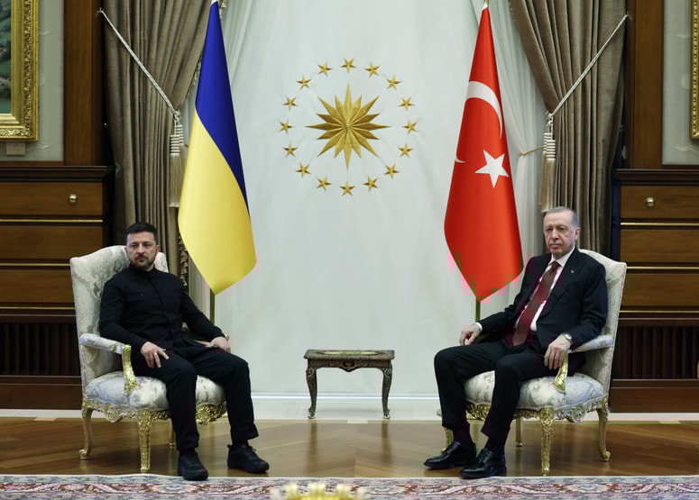 Erdogan in Zelenski na dvostranskem srečanju v Ankari.