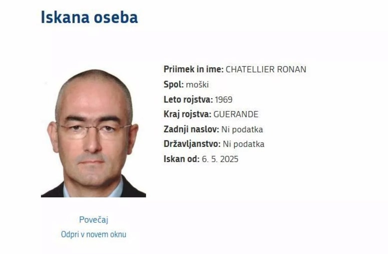 Obtoženi Ronan Chatellier ostaja na seznamu iskanih slovenske policije. 