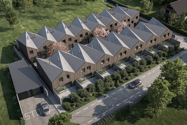 Glavna fotografija članka:Nastaja prva slovenska soseska, grajena z naravnim masivnim lesenim sistemom iQwood