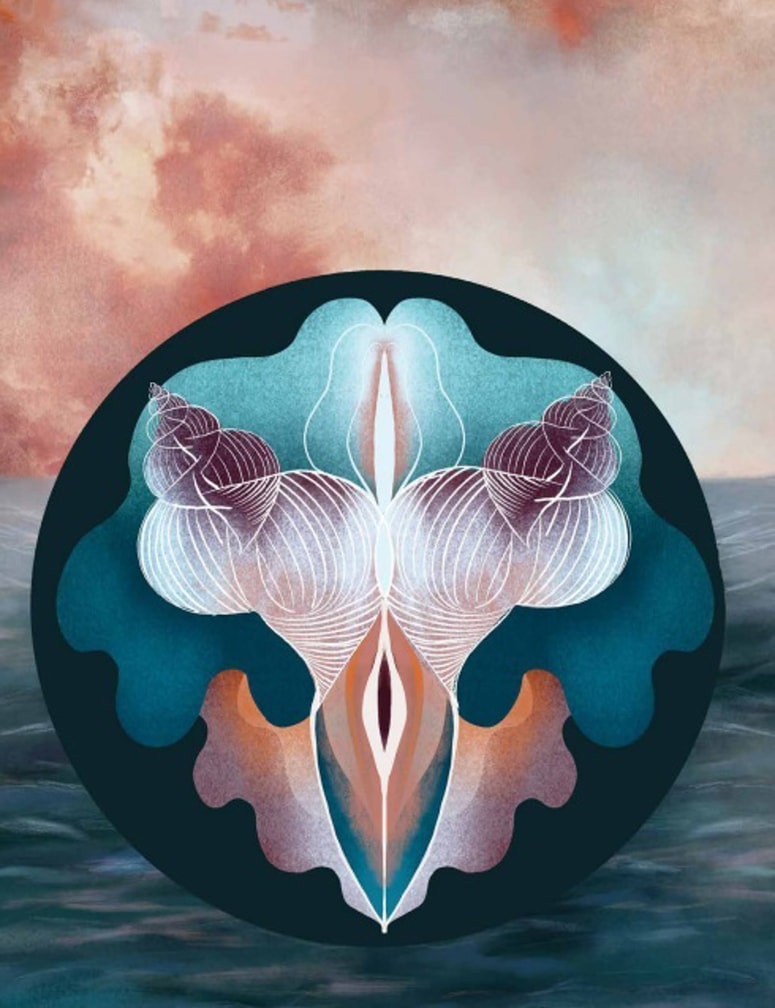 Nea Likar: Anima Maris, barvice, svinčnik, akril, digitalna risba, 2025 