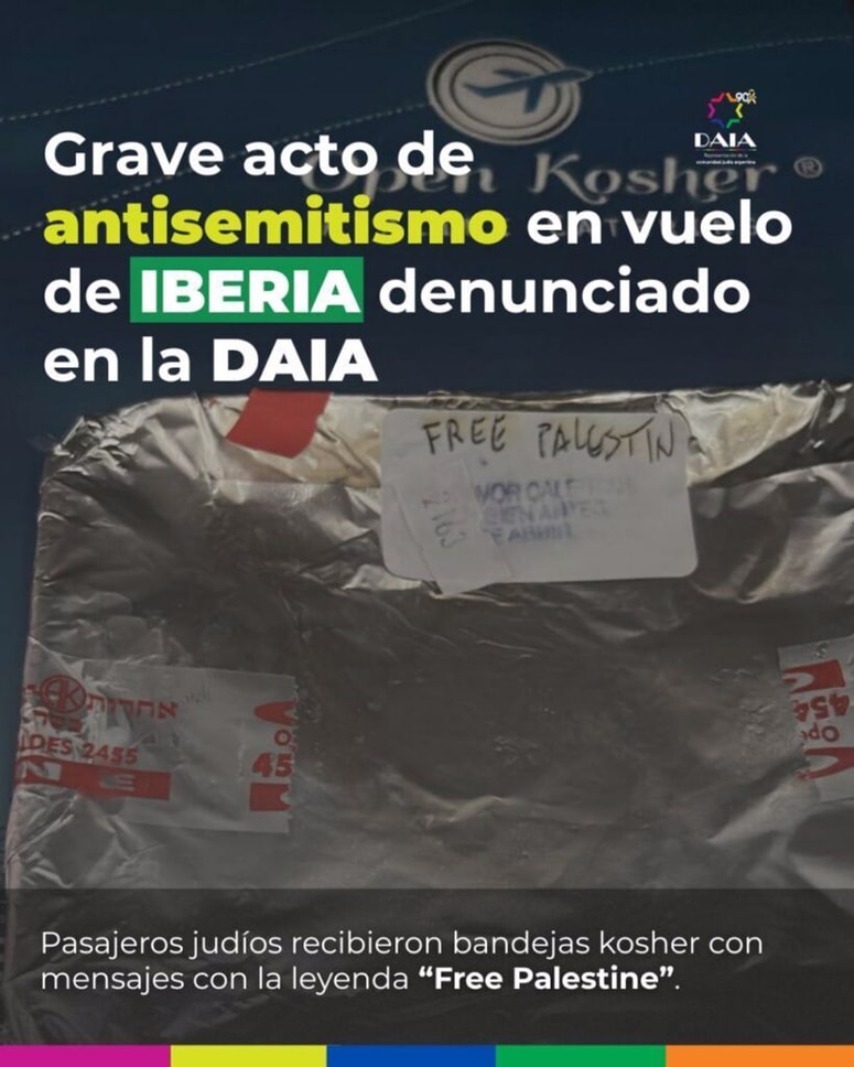 Napis na košer obroku na letalu družbe Iberia.