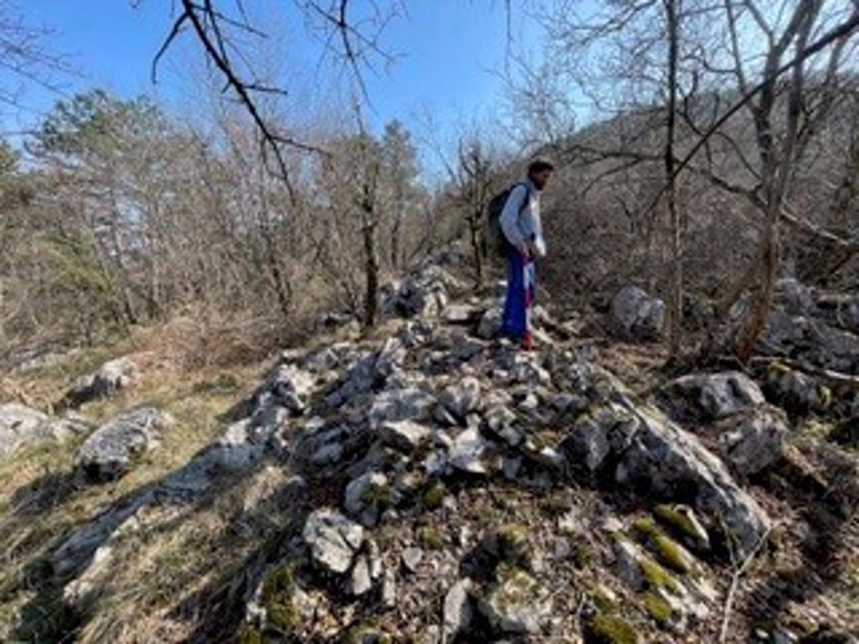 Ruševina usmerjevalnega zidu na terenu.