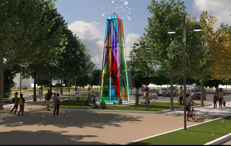 Svetlobna skulptura GO! Pharus iz pisanega stekla je povabilo k preseganju vseh delitev in k pogledu v prihodnost z upanjem, so sporočili iz Gorice.