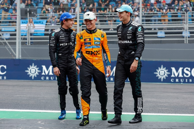 Najboljši trije: Lando Norris (v sredini), Kimi Antonelli in George Russell. 