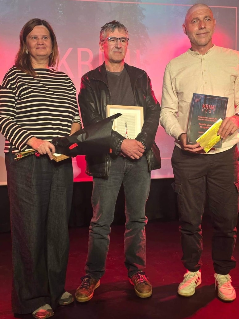 Nagrajenci prvega Krimifesta: Mojca Širok, Avgust Demšar in Kamilo Lorenci 