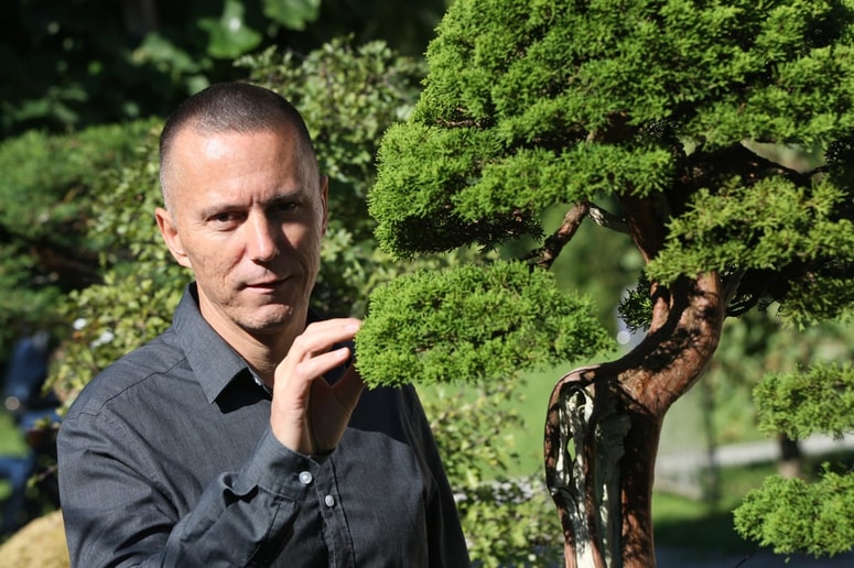 Tomaž Kovšca uživa v blagodejnem miru bonsajistike. 