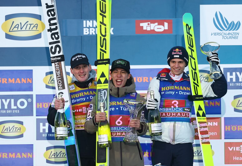 Najboljši v Innsbrucku: Domen Prevc, Ren Nikaido in Stephan Embacher 