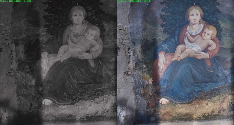 Na podobah lahko vidimo primerjavo med dvema različnima osvetlitvama - infrardečo in vidno svetlobo. 