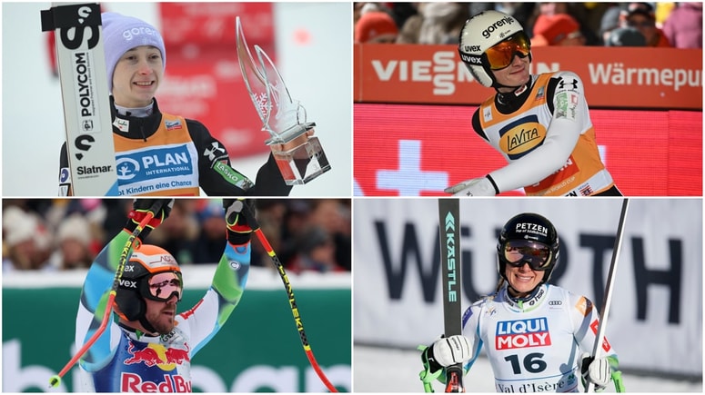 Smučarska skakalca Nika in Domen Prevc ter alpska smučarja Ilka Štuhec in Miha Hrobat.