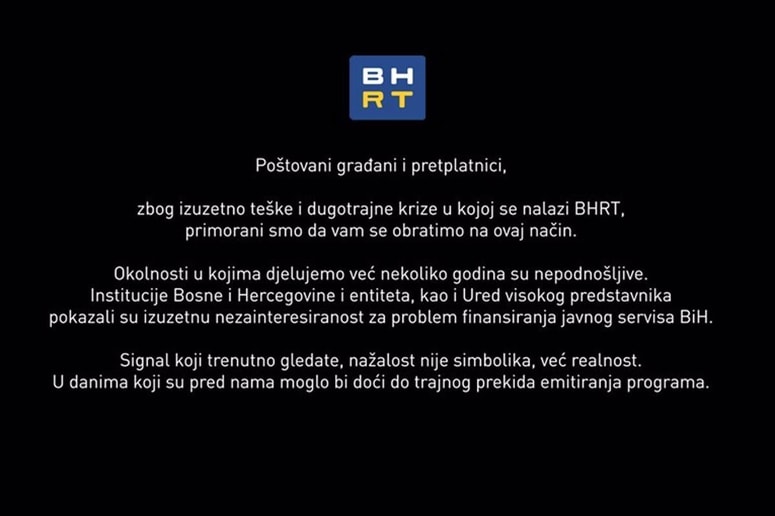 V obvestilu na zaslonih jasno piše, da za nadaljevanje dela potrebujejo hitro reakcijo parlamenta BiH, Sveta ministrov in Urada visokega predstavnika (OHR). 