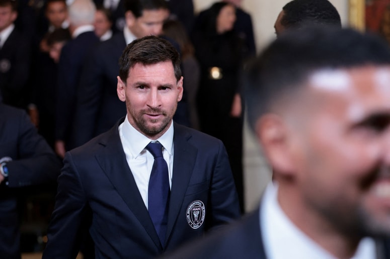 Inter Miami CF captain Lionel Messi reacts on the day U.S. President Donald Trump honors reigning Major League Soccer (MLS) champion Inter Miami CF players and team officials with an event in the East Room of the White House in Washington, D.C., U.S., March 5, 2026. REUTERS/Jonathan Ernst 