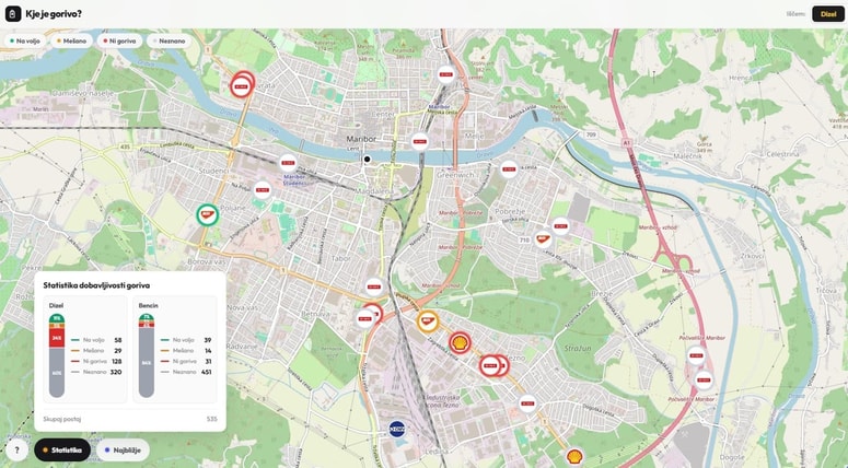 Kje je gorivo? je spletni portal, ki z enostavnim označevanjem z barvami semaforja in na podlagi informacij voznikov prikazuje, kje je gorivo še na voljo.