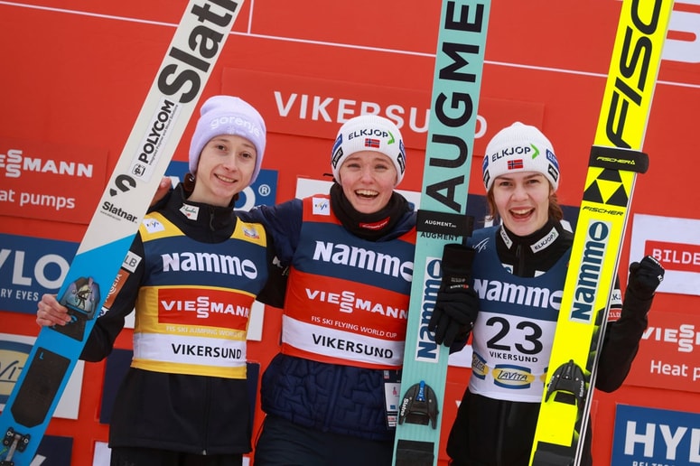 Najboljše na poletih v Vikersundu -  Nika Prevc, Eirin Maria Kvandal in Anna Odine Stroem.