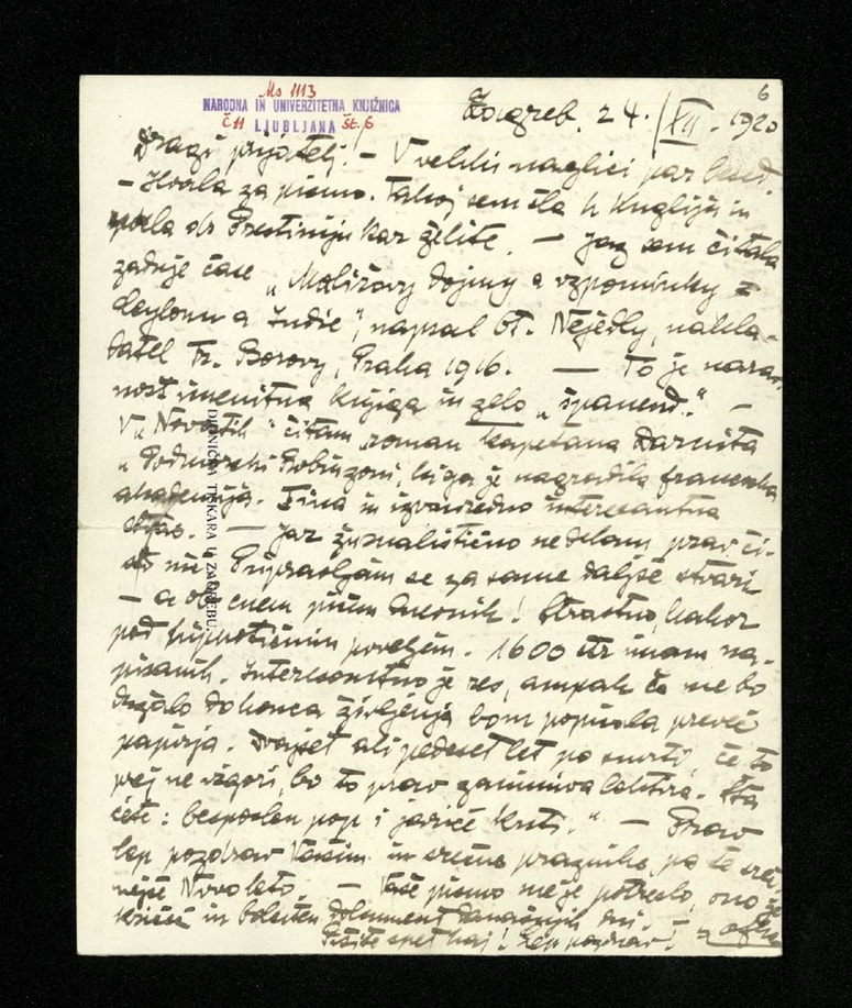 Pismo Zofke Kveder Franu Govekarju 