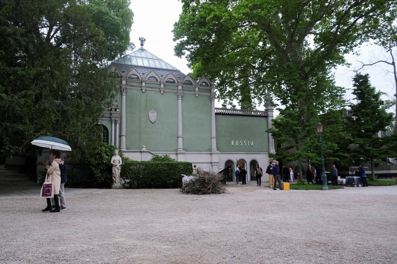 Exterior of the Russian Pavilion during the preview of the Venice Art Biennale in Venice, Italy, May 5, 2026. REUTERS/Manuel Silvestri 