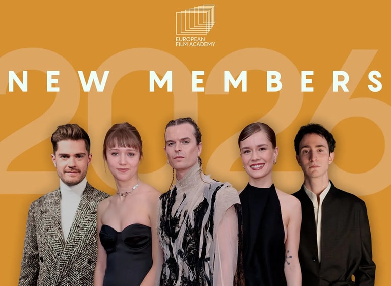 Evropska filmska akademija je v uradno grafiko ob najavi novih članov uvrstila tudi slovensko igralko Jaro Sofijo Ostan (druga z leve). 