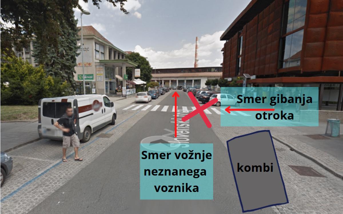 (FOTO) Policija išče voznika, ki je na prehodu za pešce oplazil otroka, ta se je v nesreči poškodoval