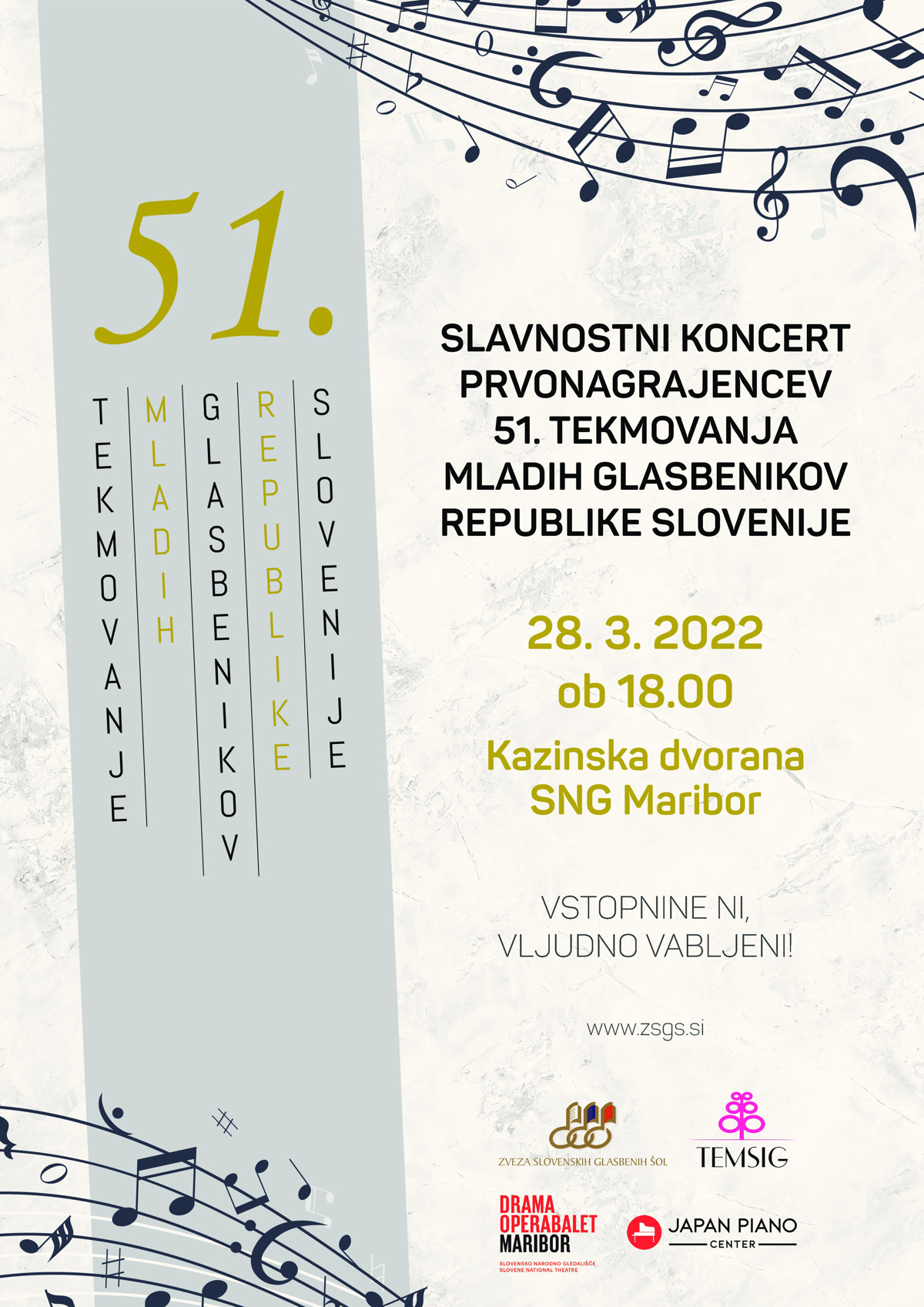 Slavnostni koncert prvonagrajencev državnega tekmovanja mladih glasbenikov
