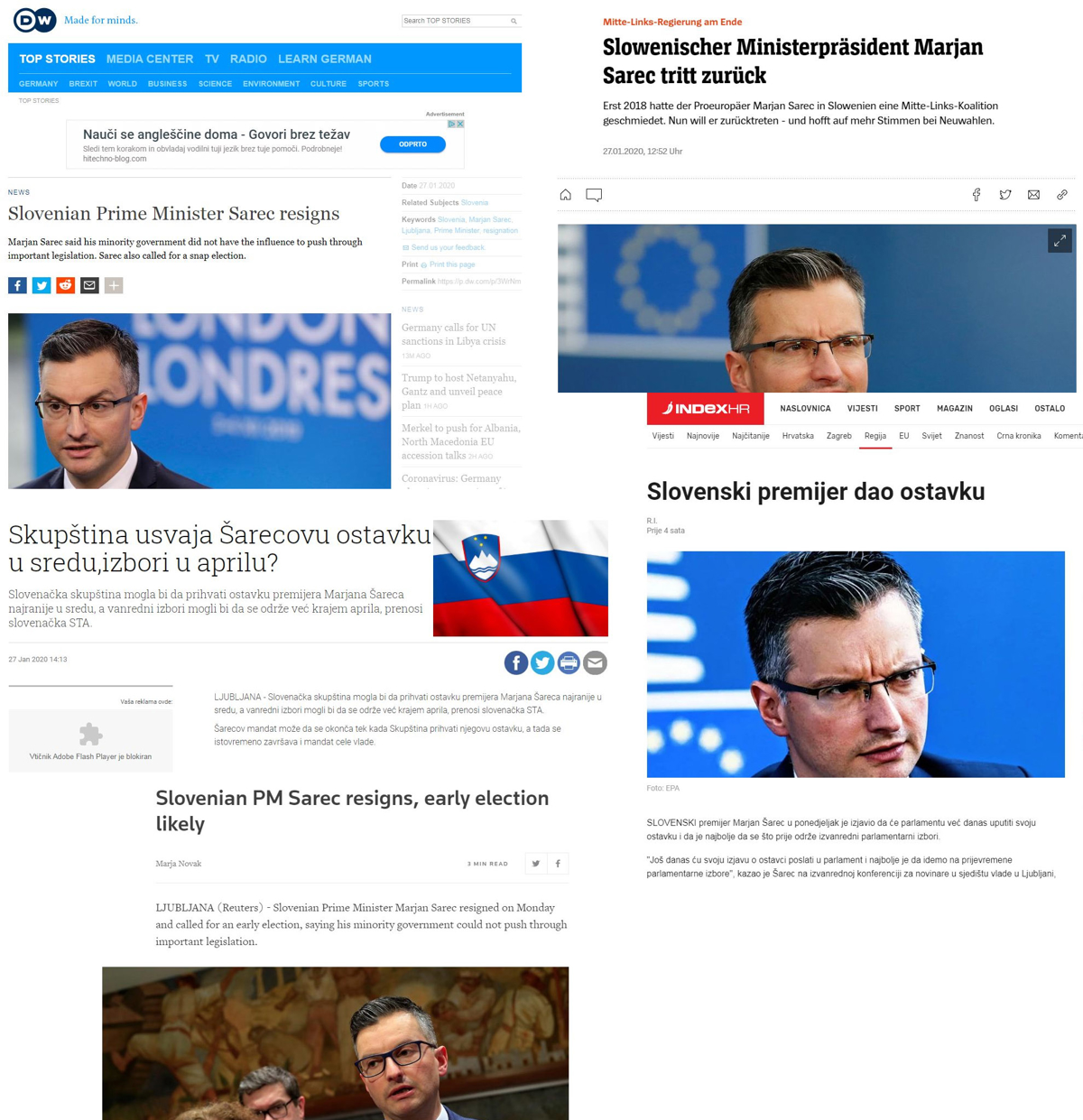 Tuji mediji o odstopu Marjana Šarca: Reuters namesto njegove fotografije objavil Plenkovićevo