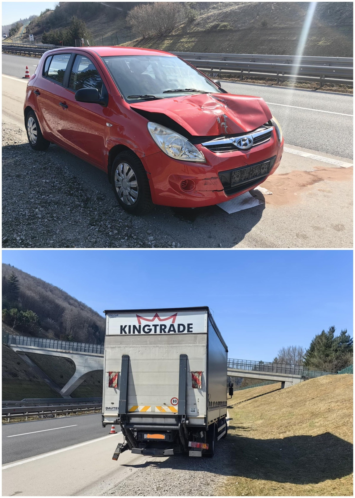 (FOTO) 83-letni voznik zaradi neprilagojene hitrosti na avtocesti trčil v tovorno vozilo