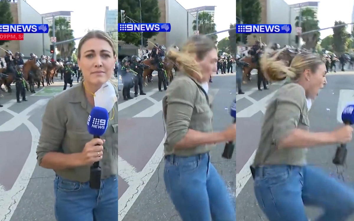 (VIDEO) Policist novinarko ustrelil z gumijastim nabojem